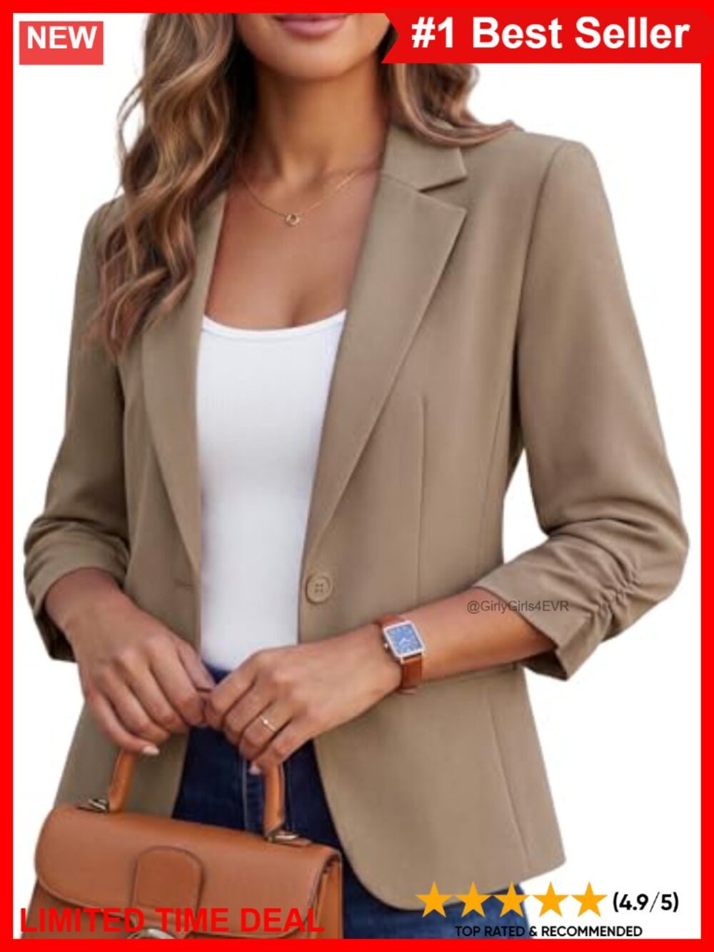Kelyaa Women's 3/4 Sleeve Blazer Slim Fit Work Suit Jacket